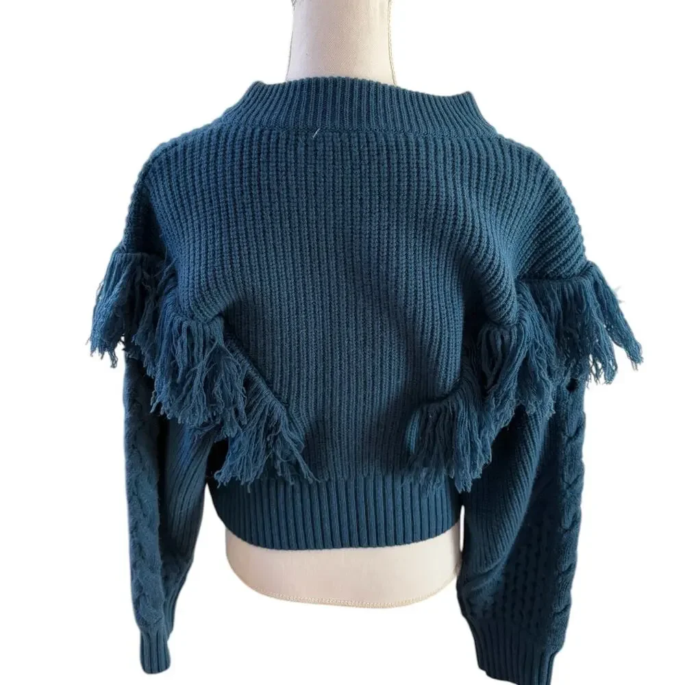 Equipment Femme Amira Wool & Cashmere Chunky Knit Fringe Sweater M